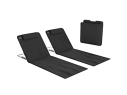 Conjunto de 2 esteiras de praia, com encosto reclinável, alça de transporte, 142x51x40cm, bege