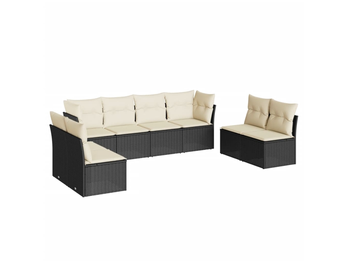 Conjunto de 8 sofás de jardim com almofadões Vime Pe Preto MAISON EXCLUSIVE (8 peças)