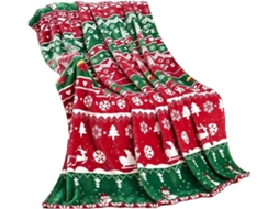 Manta de Inverno Syjym com Tema Natalino em Vermelho e Verde Flanela Aconchegante Quentinha para Casa Decorati