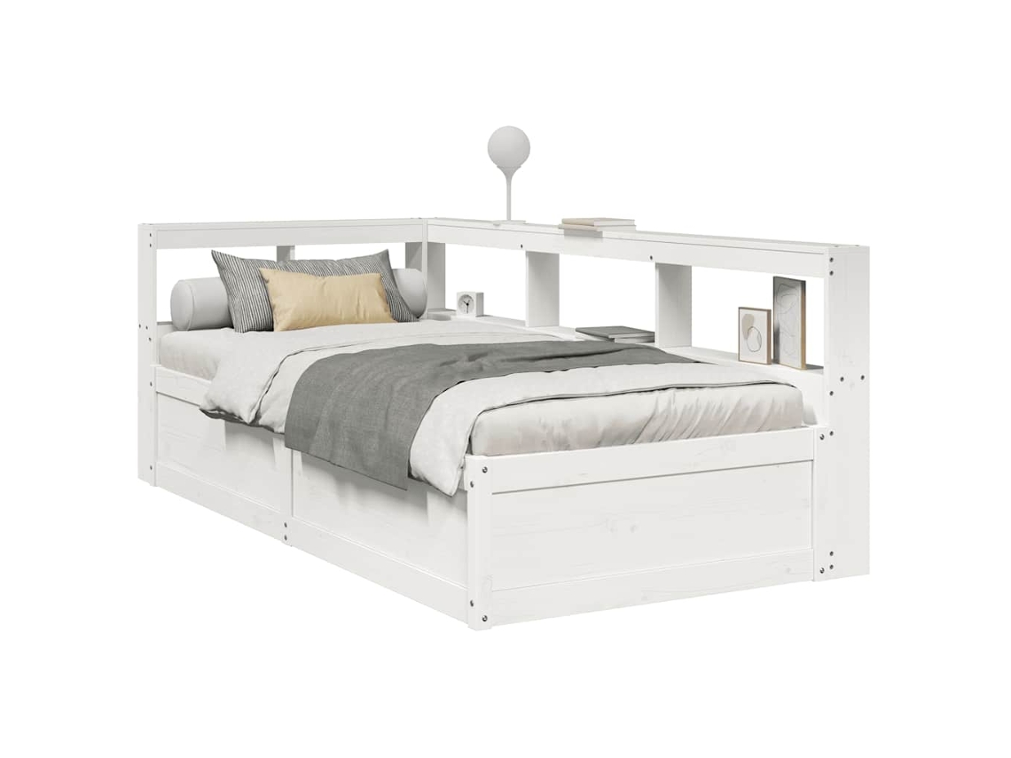 Cama Com Estante Sem Colchão 90x200 Cm Pinho Maciço Branco
