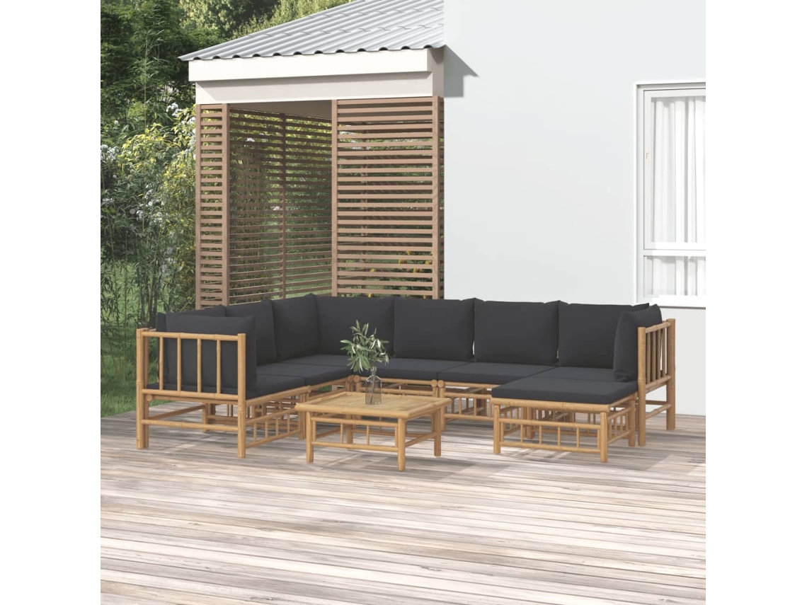 Vidaxl 8pcs Conj. Lounge de Jardim Bambu C/ Almofadões Cinzento escuro