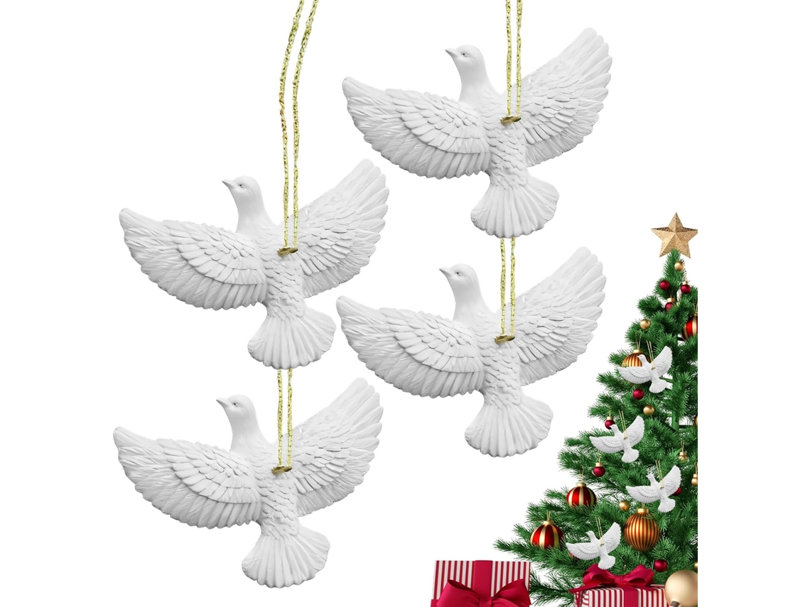 Conjunto De 4 Enfeites De Natal Com Tema Da Paz E Pássaros Para Árvore De Natal |