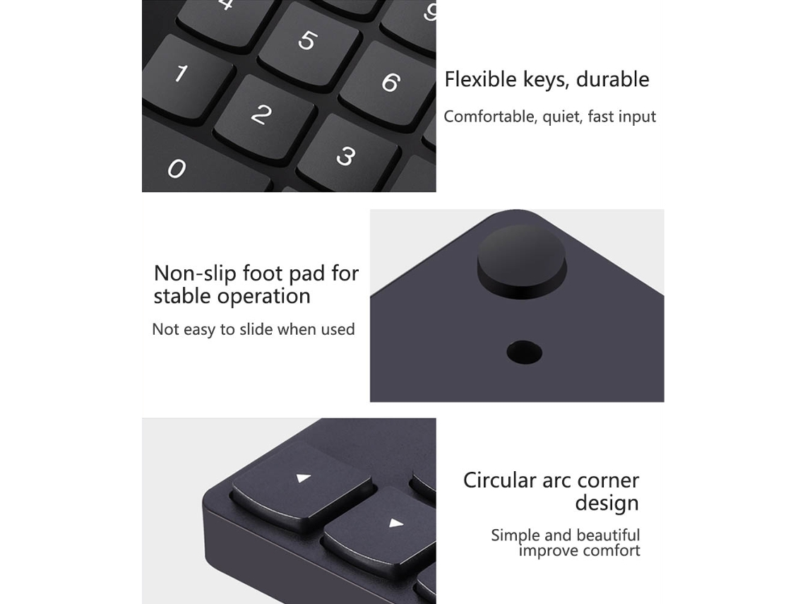 Teclado Numérico Sem Fio 2.4g Com 35 Teclas, Carregamento Usb, Teclado Mini Digital Preto