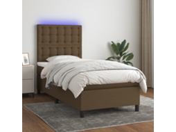 Vidaxl Cama Box Spring C/ Colchão/led 90x200 Cm Tecido Castanho escuro