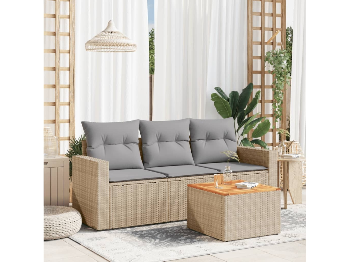 Vidaxl 4 Pcs Conjunto de Sofás para Jardim C/ Almofadões Vime Pe Bege