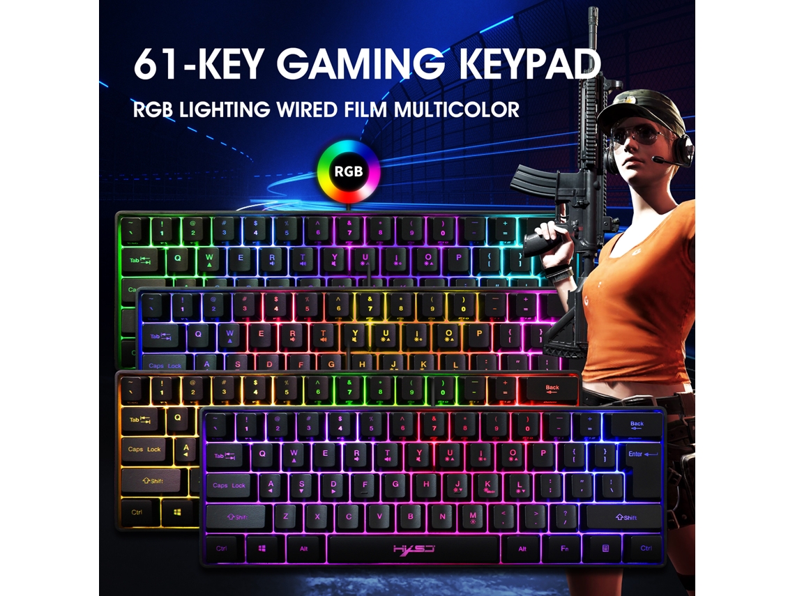 Teclado Gamer Com Fio Hxsj V700 Rgb Com 61 Teclas Com Ajuste De Volume/iluminação Plug And Play
