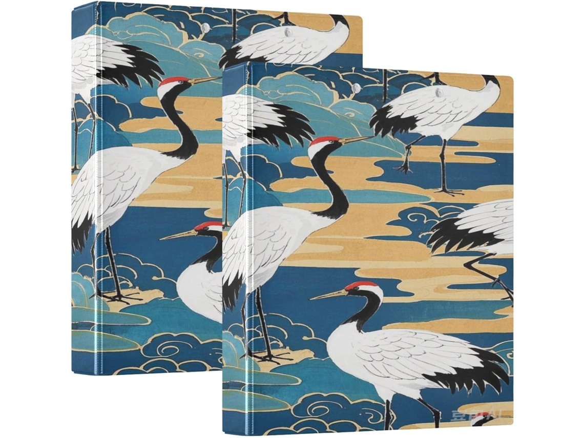 Fichário Massa De 1,5 Polegadas, Chinês Estilo Retrô Com Design Garça, Azul, Com Bolsas Internas, Embalagem Com 1 2