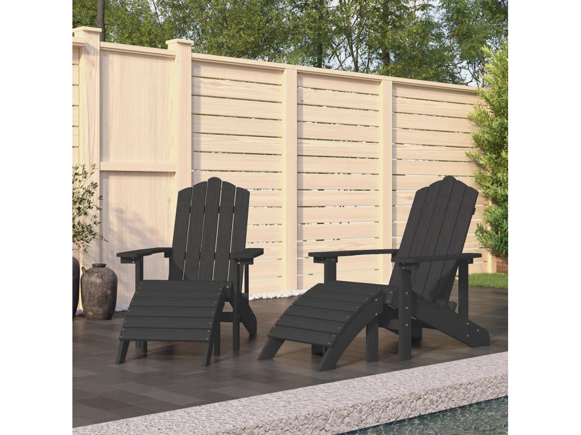 Vidaxl Cadeiras Jardim Adirondack C/ Apoio De Pés 2 Pcs Pead Antracite