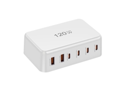 Gan Tech Carregador De Secretária Bakeey 120w Com 6 Portas Usb Pd (2 Usb-a 4 Usb-c) E Com Ficha Europeia