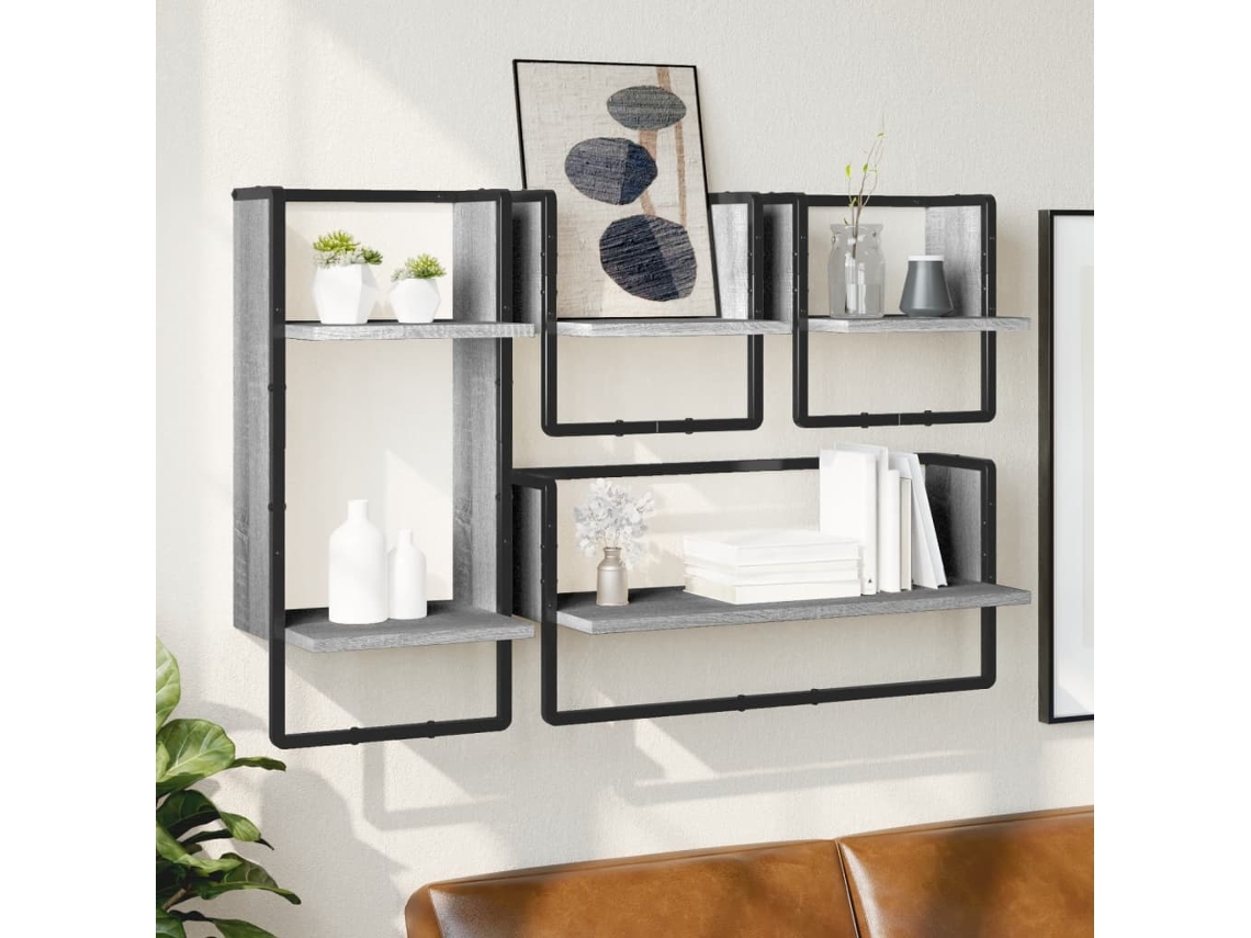Vidaxl Conj. Prateleiras C/ Barras 4pcs Derivados Madeira Cinza Sonoma