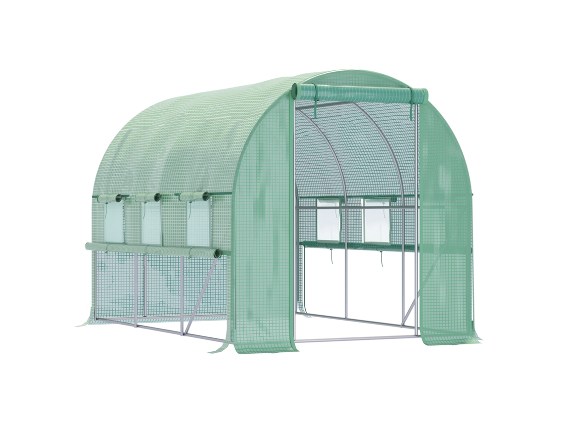 Estufa De Lona,6 Janelas De Enrolar,porta Com Zíper,estrutura De Aço Inoxidável,2,95 X 2 X 2 M,verde