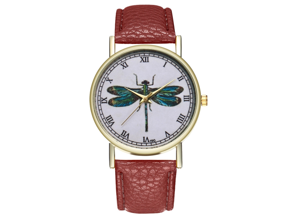 Reloj De Pulsera De Cuero Pu Con Números Romanos Y Patrón Animal Moda Unisex Café