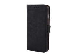 Capa de couro semi aberta para iPhone 7 Plus, com suporte e slot para cartão, preta EOOCOO