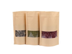 2026 50 Bolsas Reutilizables de Papel Kraft Marrón Con Cremallera Estanca Y Ventana Transparente 14x22cm