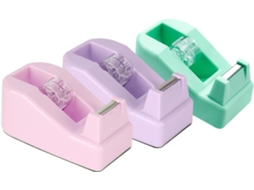 Dispensador de fita adesiva de plástico para mesa, com bordas arredondadas práticas, 3 peças, ideal para mesa e casa.