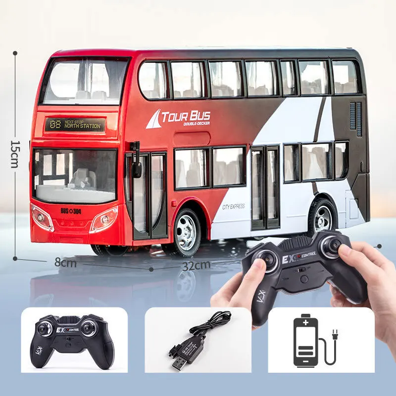 Ônibus elétrico bidirecional extensível (bateria G-2) com controle remoto 2.4G, velocidade de 3 km/h, luzes de LED e efeitos sonoros.