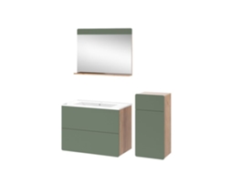 Conjunto De Móveis Para Banheiro Izan, 4 Peças Com Armário Central, Força De Ouro Carvalho/verde, Verde, Vicco