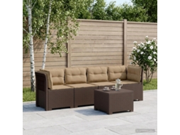 Vidaxl Sofá De Jardim 4 Lugares Com Almofadas Look Rattan Pp Castanho