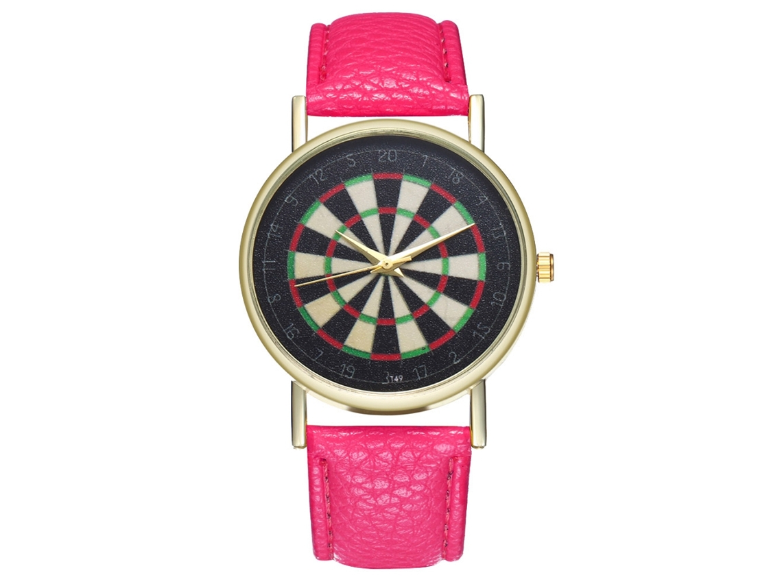 Relógio Couro PU para casa com mostrador redondo e pulseira rosa.