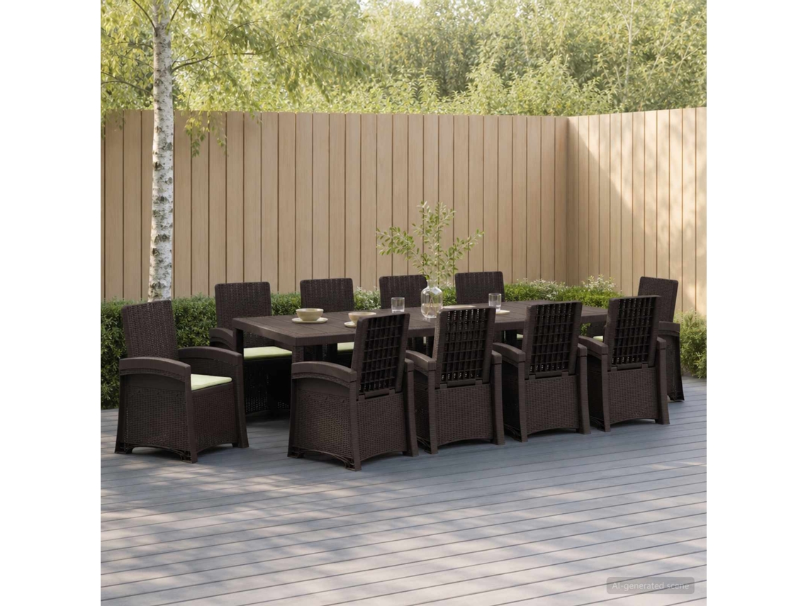 Vidaxl Conjunto De Jantar Para Jardim 11 Unid. Castanho E Creme Pp