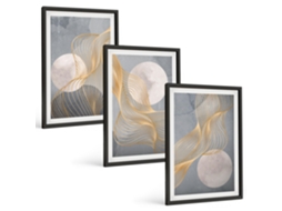 Conjunto De Pinturas Padrões Abstratos, Ondas, Círculos Espelharte (3 Peças 40x60 Cm)