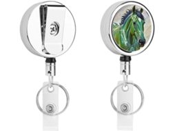 Chaveiro Redondo Retrátil Green Horse, Clipe Crachá Em Aço Inoxidável, Clipe De Cinto Em Corda De Nylon Resistente