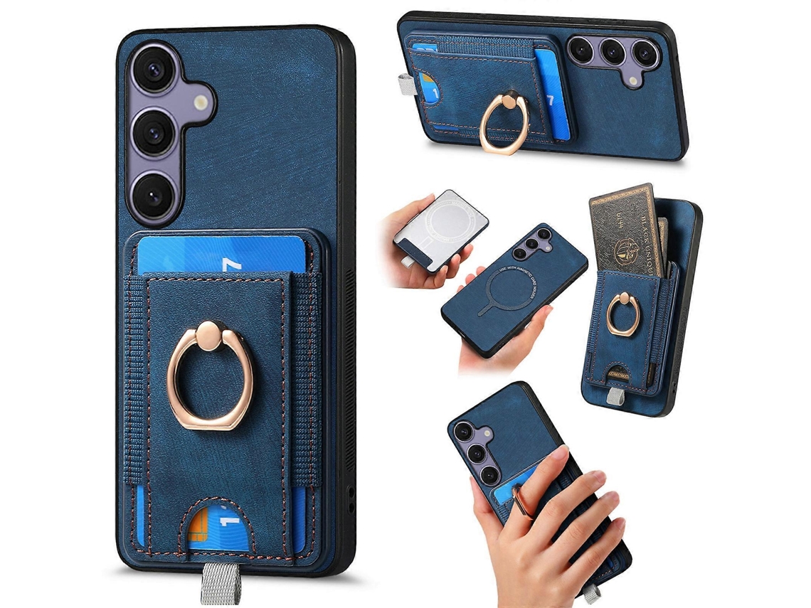 Capa De Couro Para Celular Com Bolsa Magnética Retrô E Divisória Para Cartão