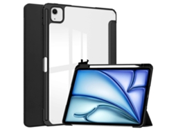 Capa Hengrongshen para iPad Air 13 (2024) com função de despertar/repouso automático, capa de couro acrílico transparente para iPad Air 13 (2025) - preta