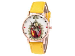 Relógio de quartzo unissex com pulseira de couro PU, mostrador com numerais romanos, amarelo casual Zhoulianfa