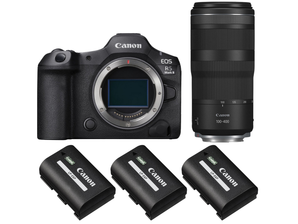 Eos R5 Mark Ii + Rf 100 400mm F/5.6 8 Is Usm + 3 Canon Lp e6p + Ebook “20 Dicas para Fotos Que Impressionam” CANON