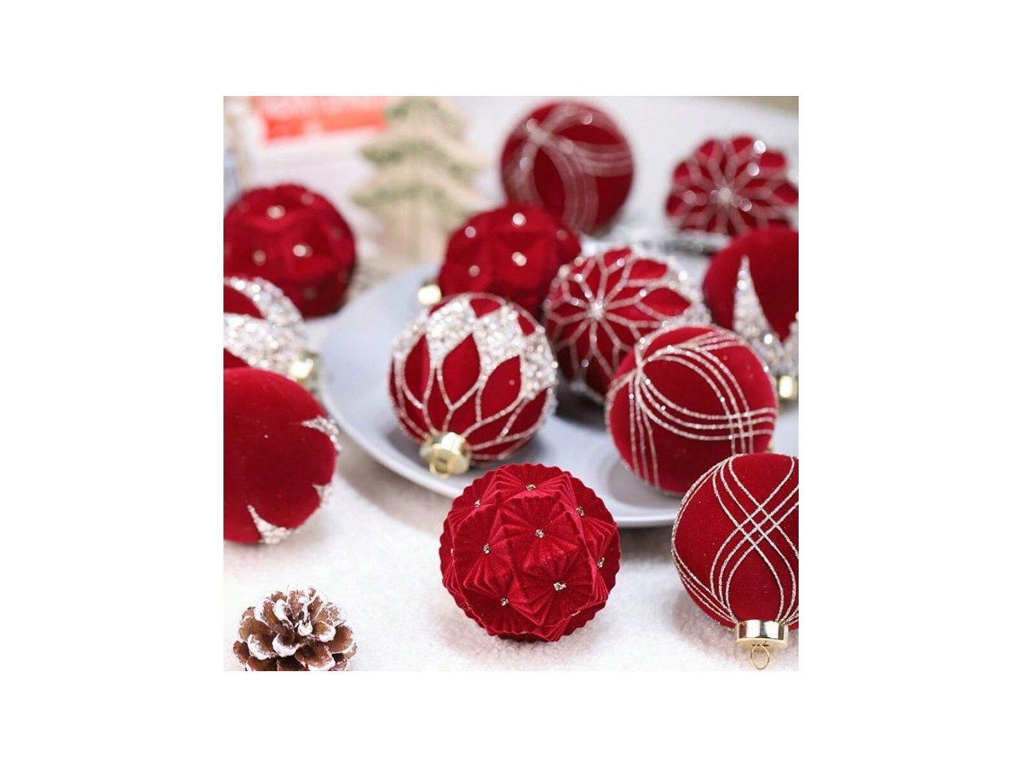 Conjunto De Bola De Natal Flocada Com Strass Coloridos, Bordeaux Igvtrade