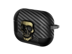 Capa Protetora Para Fones De Ouvido Bluetooth Com Padrão De Caveira E Fibra De Carbono Para Airpods Pro