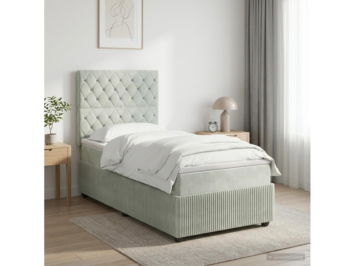 Vidaxl Cama Box Spring Com Colchão Cinzento-claro 100 X 200 Cm Veludo