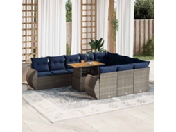 Vidaxl 11 Pcs Conjunto Sofás De Jardim C/ Almofadões Vime Pe Cinzento
