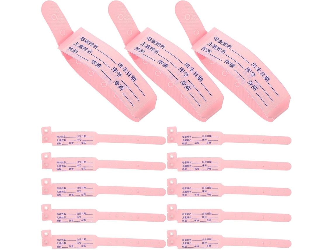 Pacote com 100 pulseiras de identificação infantil, feitas de material leve e resistente, para clínicas e serviços médicos.
