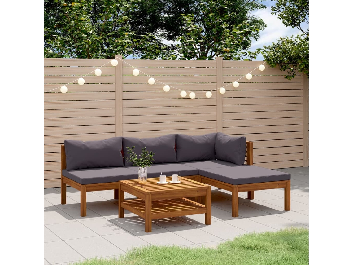 Conjunto Jardim Lounge 5 Peças C/ Almofadões Acácia Maciça Dkd Home Decor