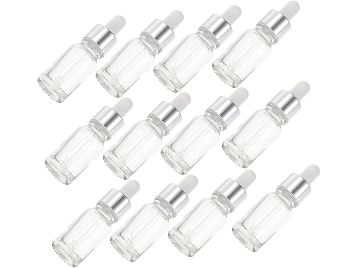 De 12 Frascos Conta-gotas De Vidro Transparente Para Óleos Essenciais E Pequenos Objetos.
