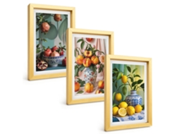 Um Conjunto De Imagens Decorativas Em Uma Molduraromãs, Pêssegos, Limões Moldura Dourada Pinturas De Quarto Espelharte (3 Peças 20x30 Cm)