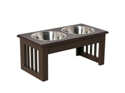 Tigela Elevada Para Cães E Gatos, Cor Espresso, Com 2 Recipientes Em Aço Inox De 900 Ml, Ideal Para Água E Ração De Animais De Pequeno Porte.