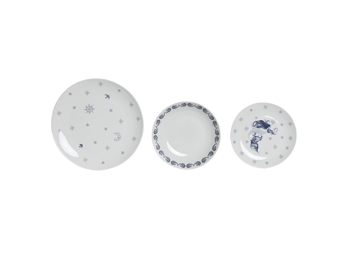 Conjunto de Louça Dkd Home Decor Porcelana Azul Branco 27 X 27 X 3 Cm 18 Peças