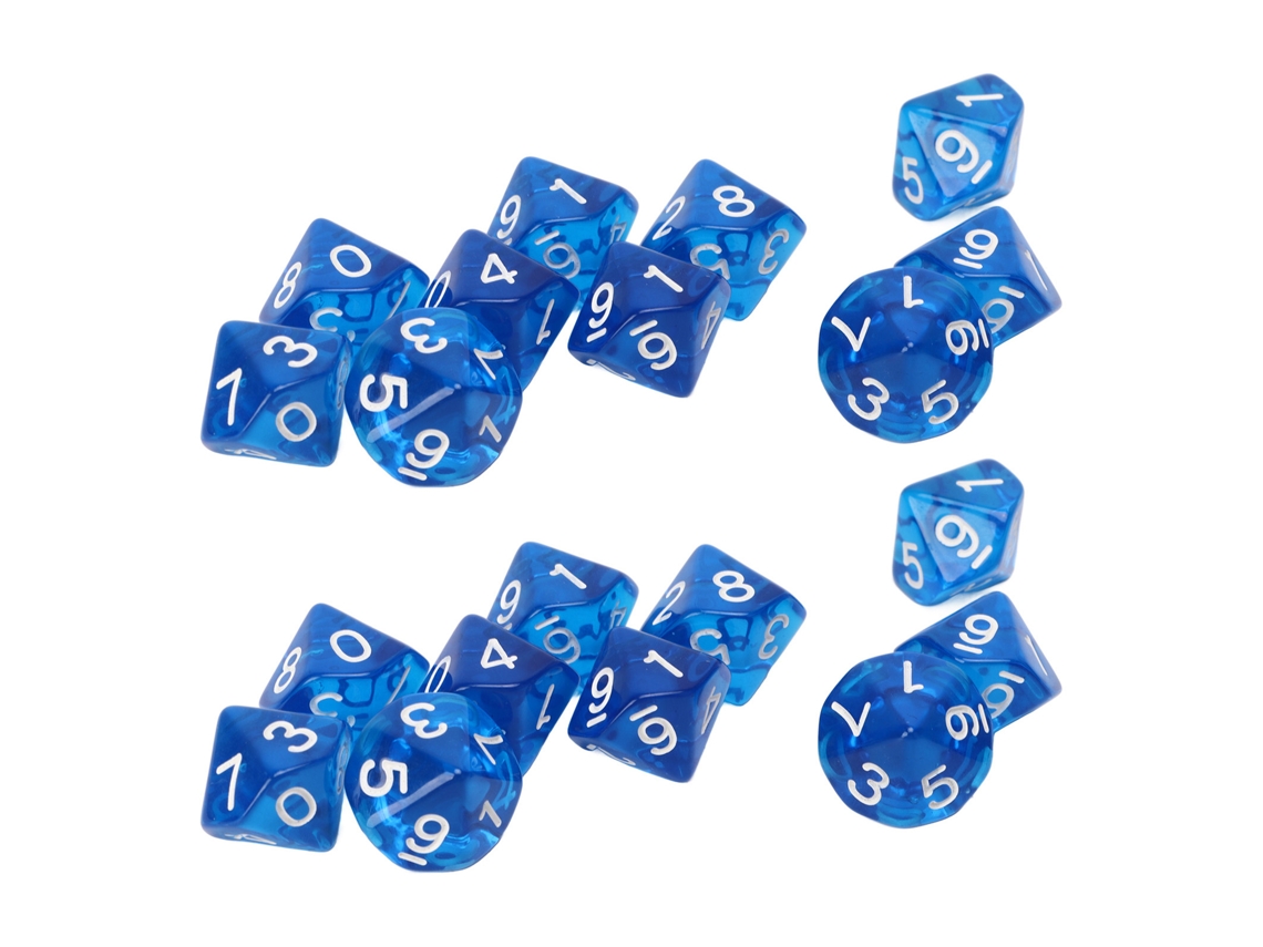 Mali 20 Dados Digitais Transparentes de 10 Lados com Números para Jogos de Mesa e Aprendizagem de Matemática para Crianças Azul