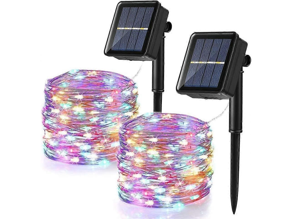 Omni luces de Cadena Solares Exteriores 2 Pack 12m 100 Led Impermeables 8 Modos Multicolor Navidad