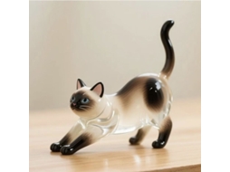 Enfeite Decorativo, Formato De Gato, Em Vidro, Cor Branca E Marrom, Para Casa, Mesa, Festas E Composição De Ambientes Sazonais