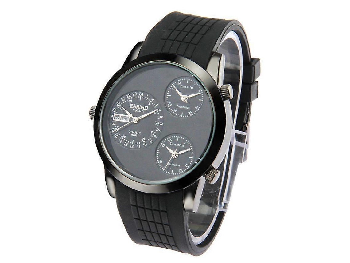 Relógio De Pulso Fashion Com 3 Mostradores, Movimento De Quartzo, Calendário E Pulseira De Silicone.
