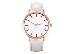 Relógio de Pulso Feminino Analógico de Quartzo com Pulseira Pu Casual Simples Branco