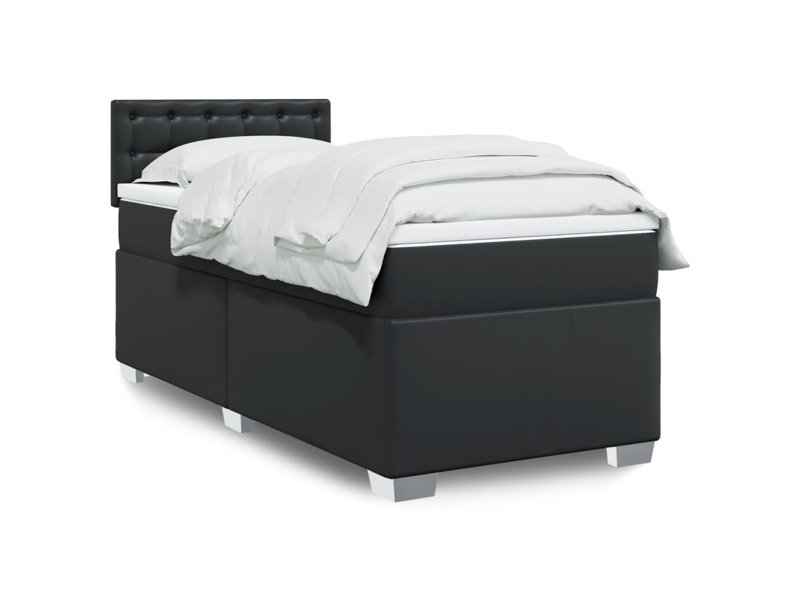 Vidaxl Cama Com Molas/colchão 100x200 Cm Couro Artificial Preto