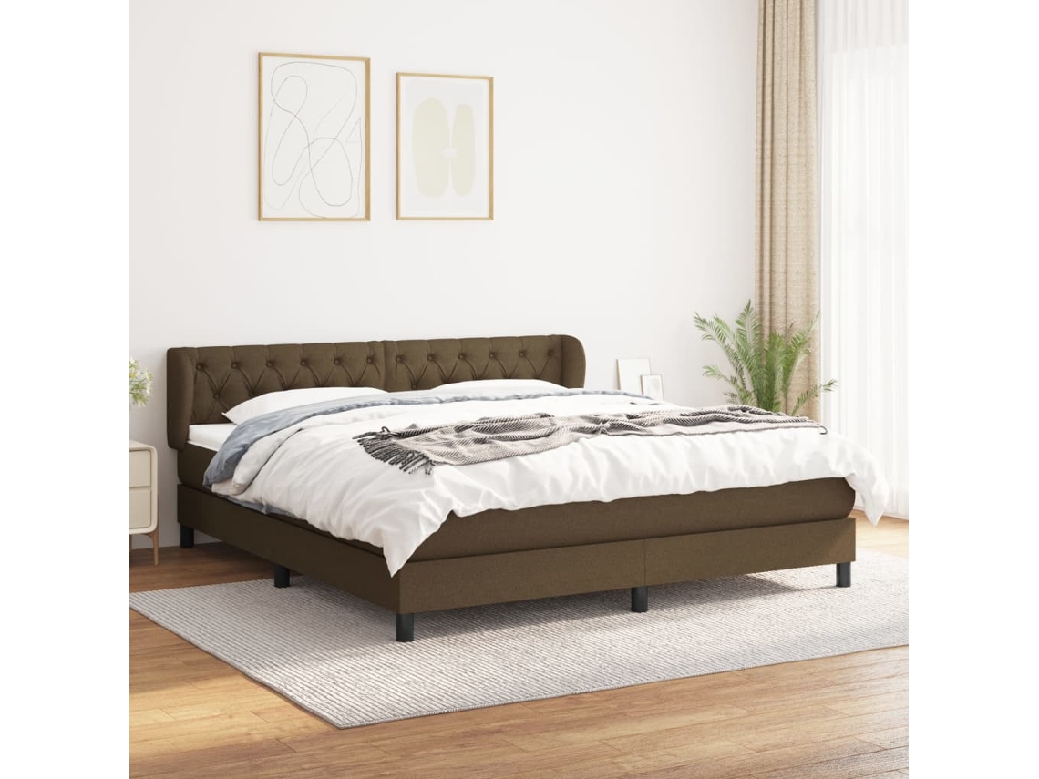 Vidaxl Cama Com Molas/colchão 160x200 Cm Tecido Castanho-escuro