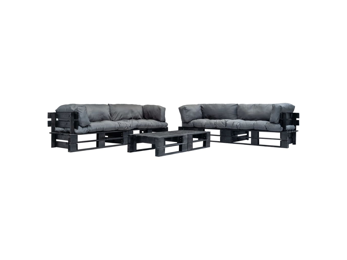 Vidaxl Sofás De Paletes Jardim 6 Pcs Almofadões Cinzentos Madeira