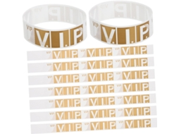 Pulseiras VIP Holibanna 100 para eventos e feiras, em papel sintético dourado, com ajuste confortável para entrada.