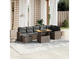 Vidaxl 8 Pcs Conjunto Sofás De Jardim C/ Almofadões Vime Pe Cinzento